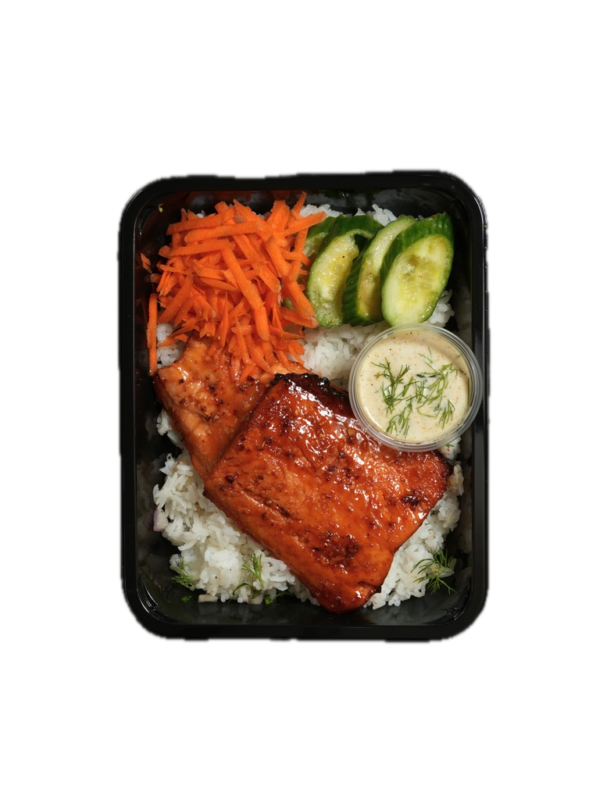 Honey Glazed Salmon with Cucumbers, Shredded Carrots, and Basmati  Rice - Image 2