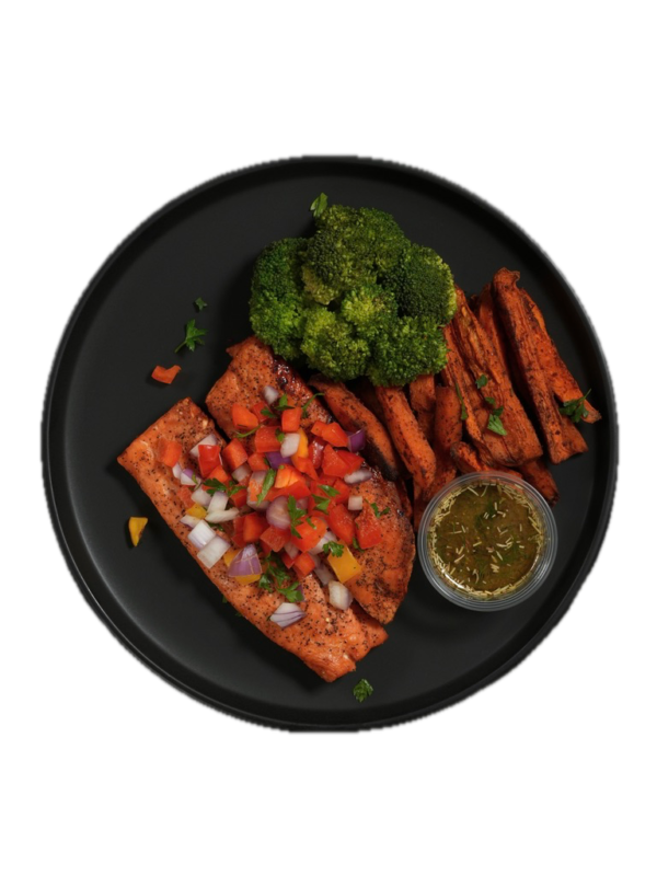 Atlantic Salmon with Sweet Potato Fries and Broccoli (Sweet Studs)