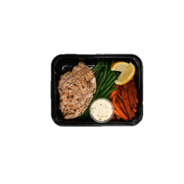 Lemon Herb Chicken with Sweet Potatoes and Green Beans