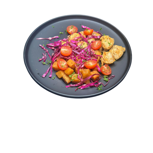 Roasted Chicken with Sweet Potatoes, Red Cabbage, and Cherry Tomatoes - Image 4