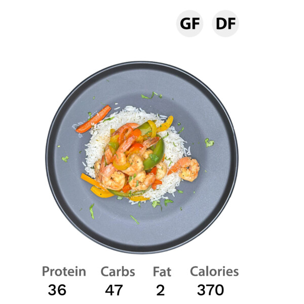 Chili Lime Shrimp with Cilantro Rice & Peppers